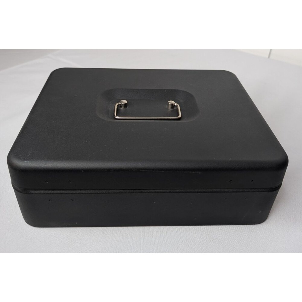 Large Lockable Cash Box with Money Tray & Key, Black, 11.8x9.45x3.54 - Picture 6 of 10